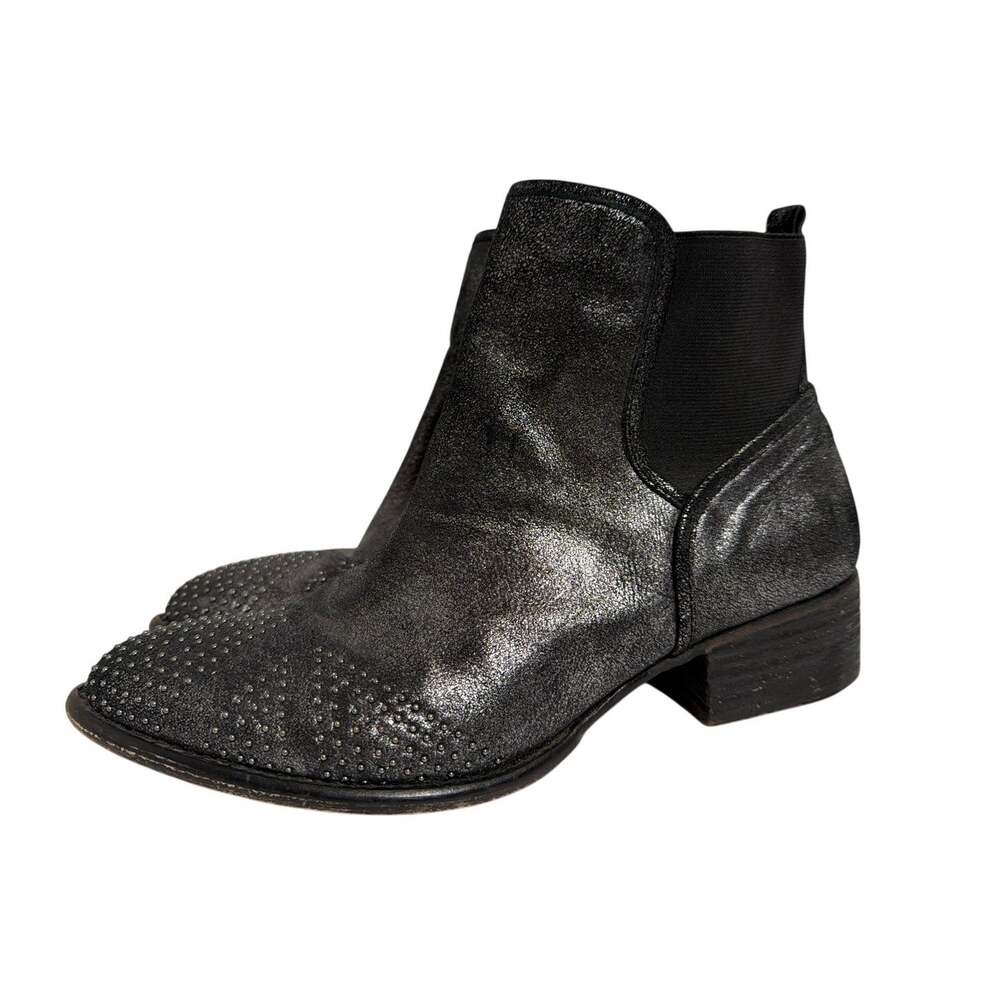 Donald Pliner Pronto BM Black Metallic Leather Studded Biker Ankle Boots 9